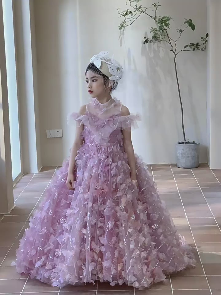 DreamyVow Luxury Pink Girl Dress with Flowers Kids Princess Birthday Wedding Party Children Holy Communion Gown 2024 J094