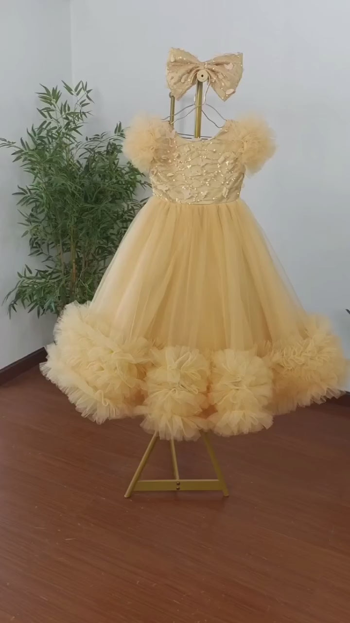 DreamyVow Elegant Flower Girl Dress Gold Kids for Birthday Wedding Party J069