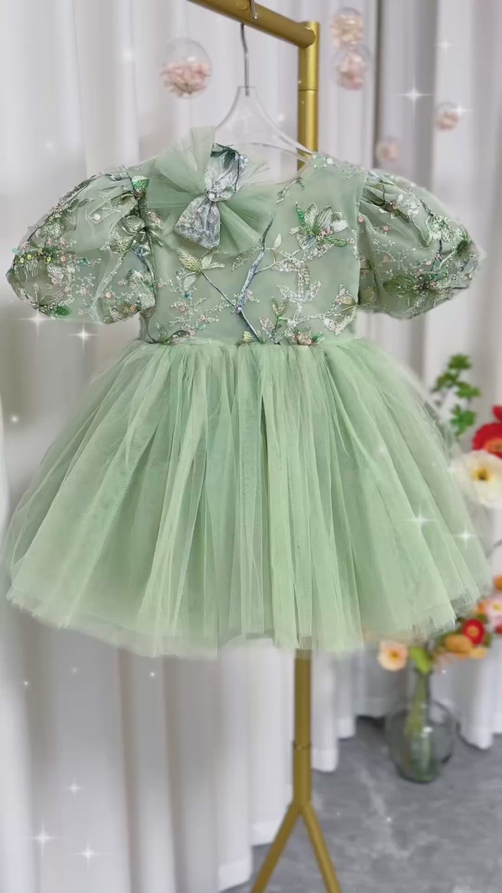 DreamyVow Sage Green Baby Long Sleeve Knee Length Girl Dress J060