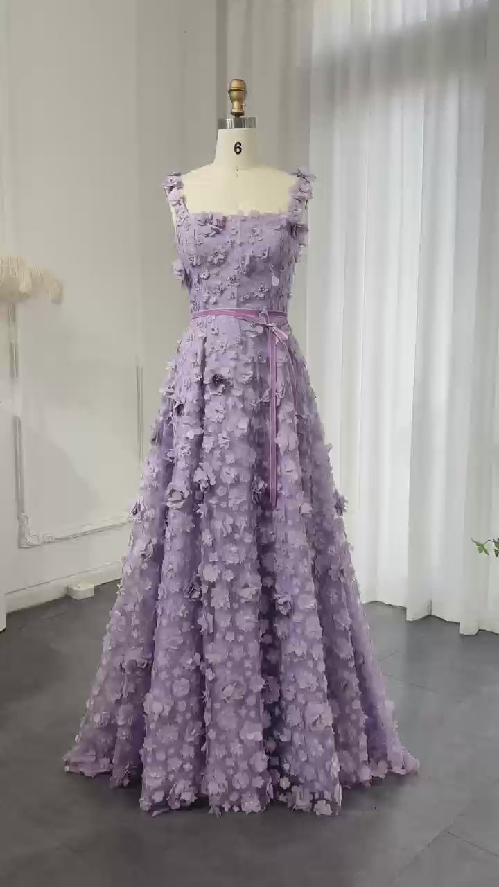 Chic Lilac 3D Embroidered Flowers Evening Dress for Women PartySS357