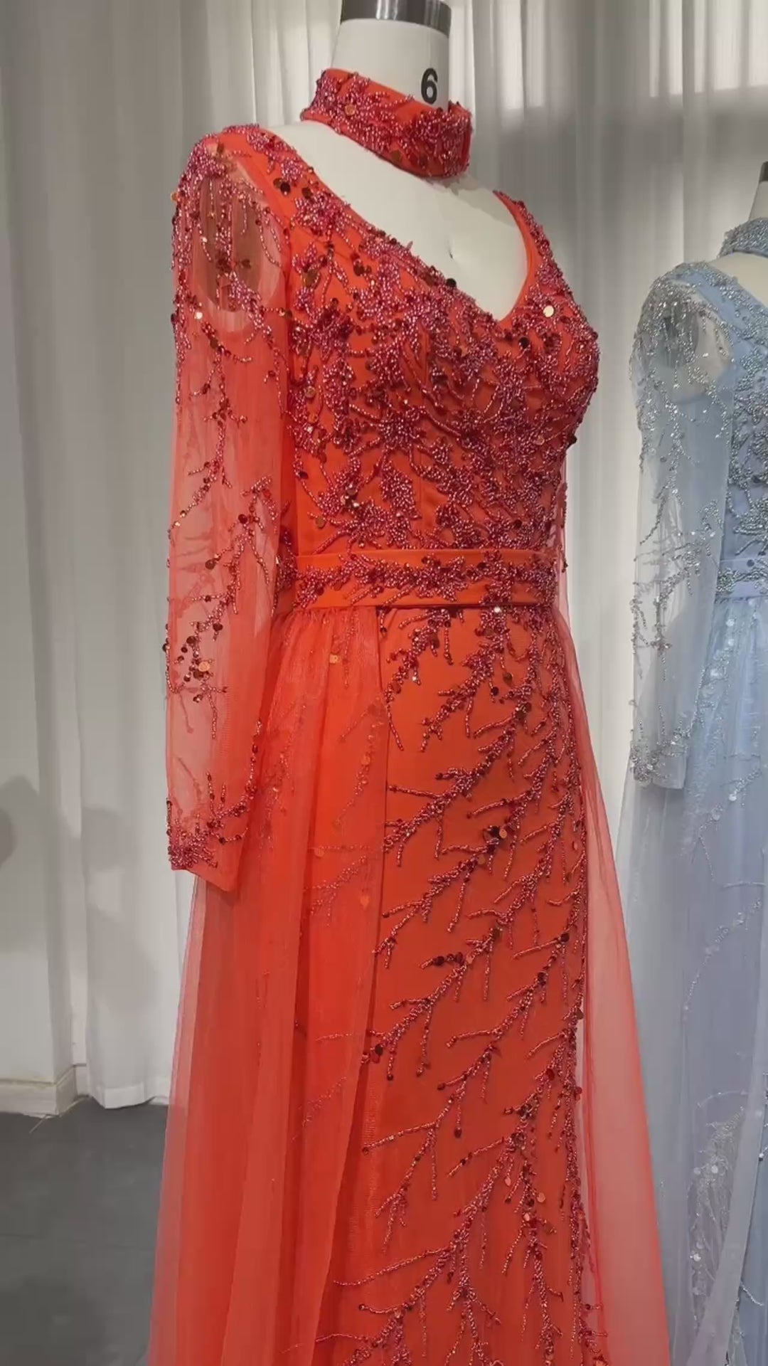 Luxury Beaded Mermaid Orange Evening Dress with Overskirt SS222