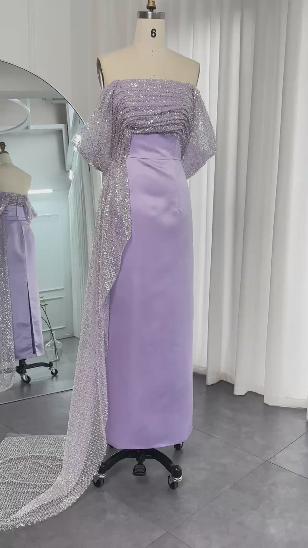 Dreamy Vow Elegantes schulterfreies lila arabisches Abendkleid mit Überrock und Perlen, Dubai, Partykleider für Hochzeitsgäste, SS340