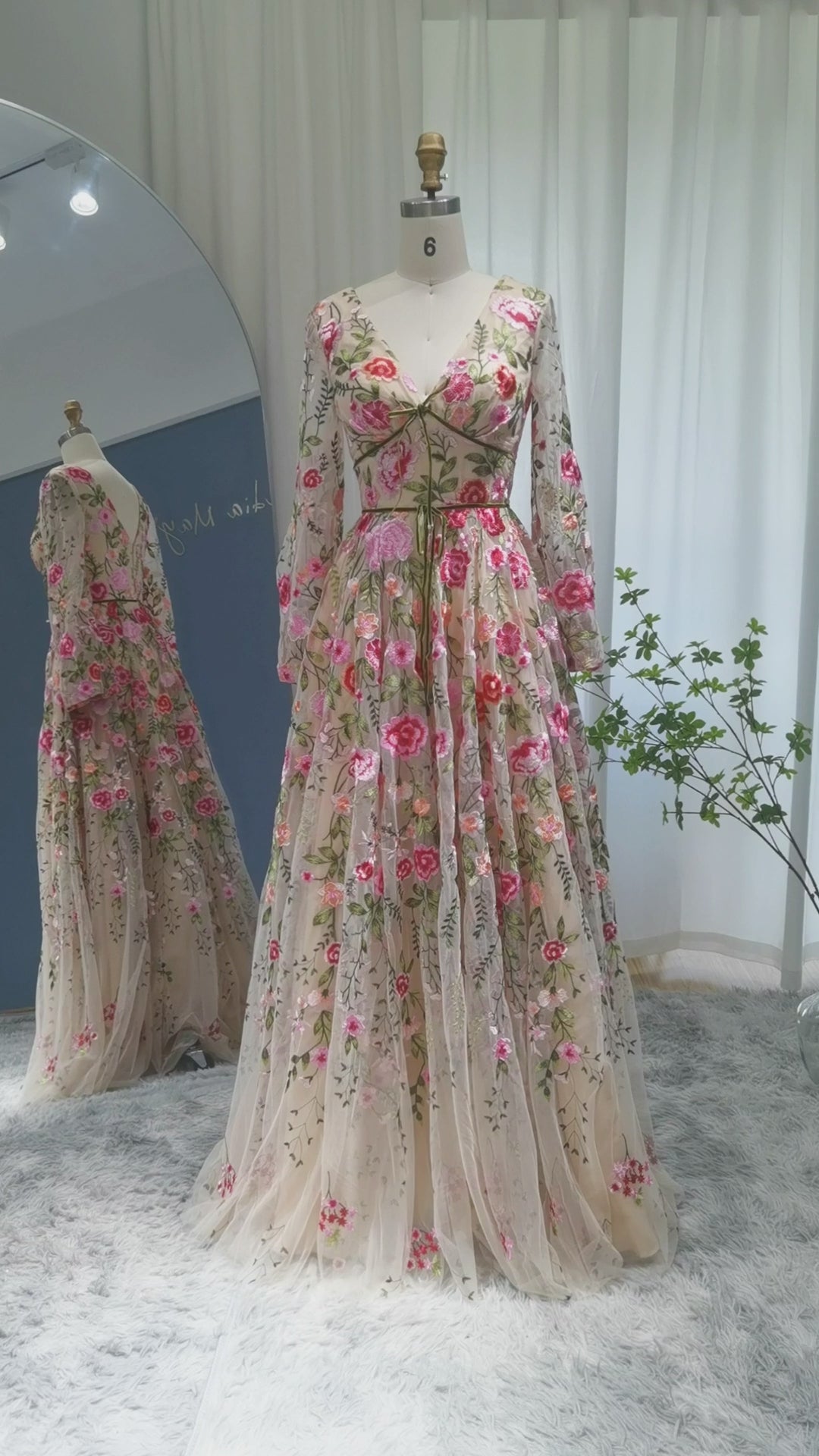 Dreamy Vow Champagne Embroidery Long Evening Dresses 2023 Garden Floral Tulle A-line Formal Prom Dress for Women Wedding Party SS231