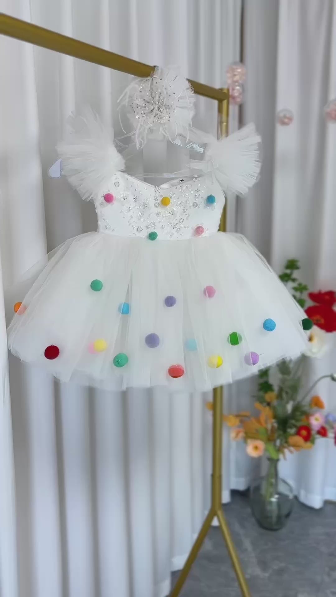 DreamyVow White Girl Dresses with Hairband for Baby Wedding Birthday Party J032