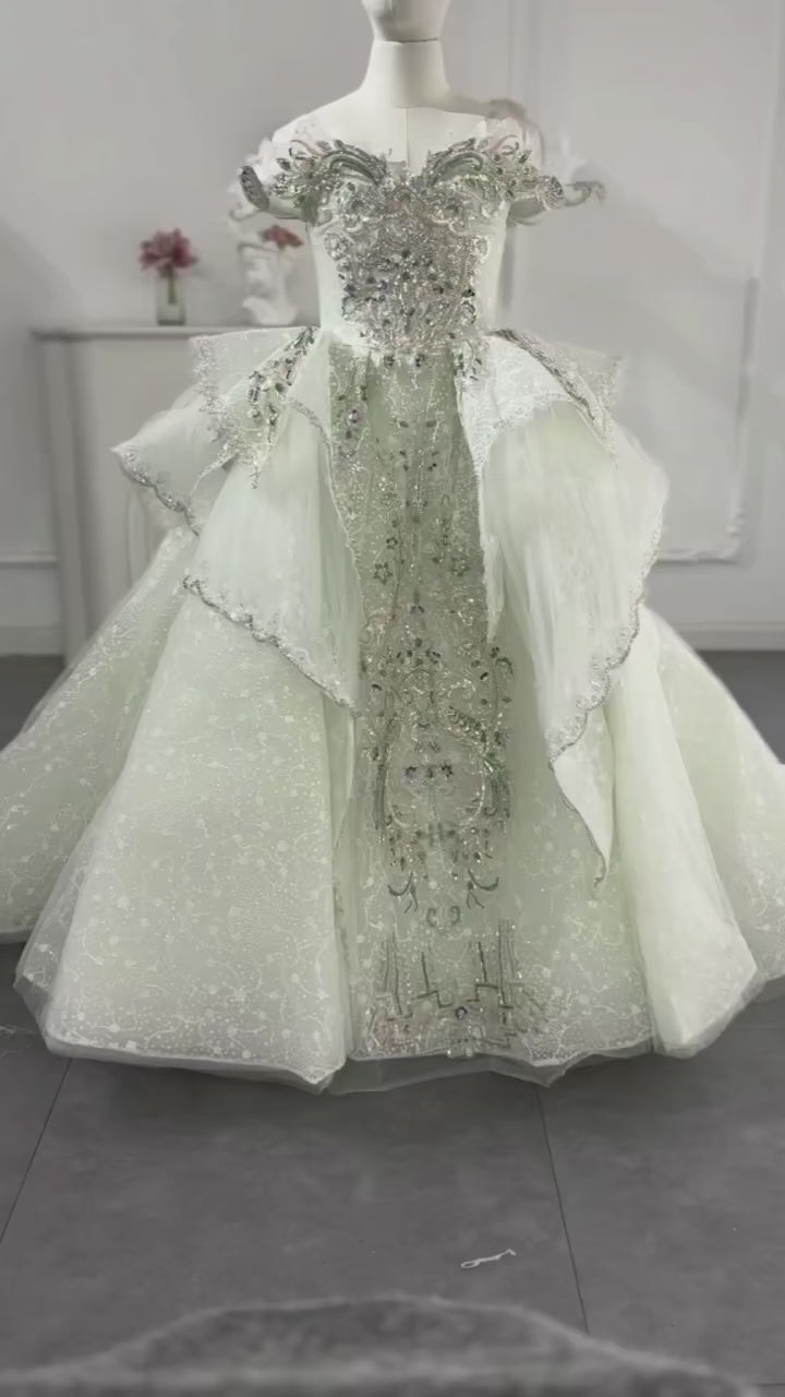 DreamyVow Luxury Sage Green Quinceanera Dresses Beading Sequined Princess Dance Elegant Gown Kids Wedding Birthday Party J061