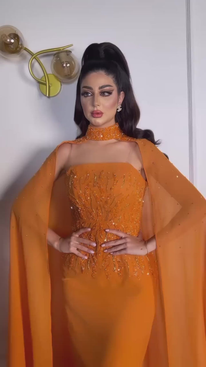 Arabic Orange Strapless Evening Dress Women for Wedding SS299