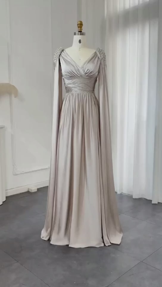 Luxury Crystal Rose Gold Evening Dress with Cape SS589