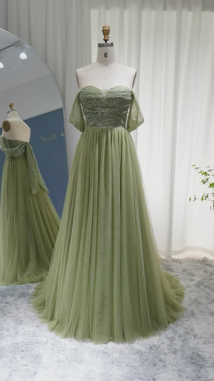 Elegant Off Shoulder Sage Evening Dresses for Women Wedding SS314