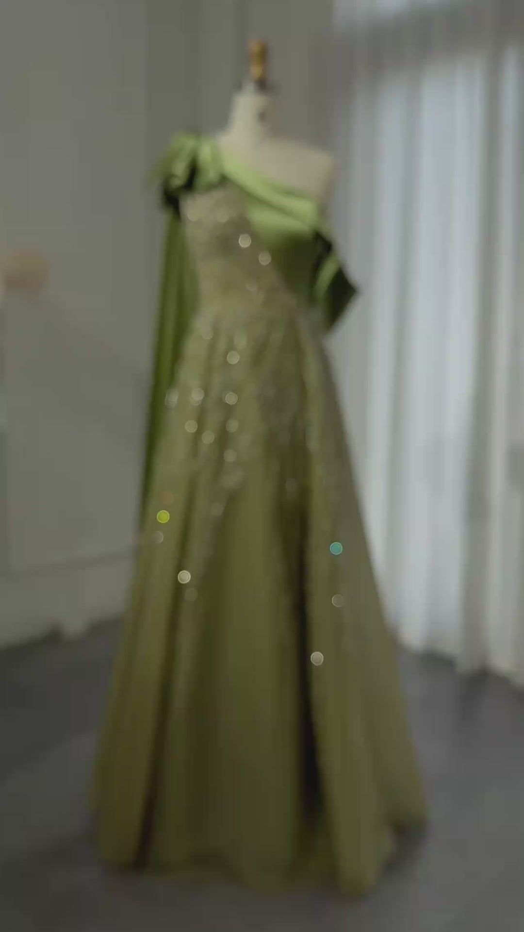 Dreamy Vow Luxury Dubai One Shoulder Olive Green Arabic Evening Dress with Cape Sleeves Side Slit Wedding Party Gowns SS323