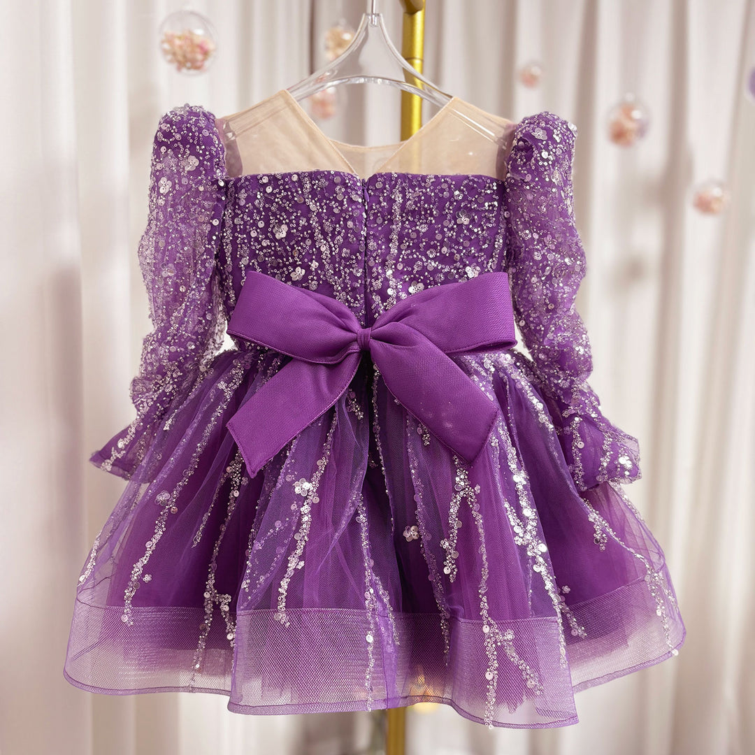 DreamyVow Sparkly Arabic Girl Dress Beading Purple Baby Kids Princess J204