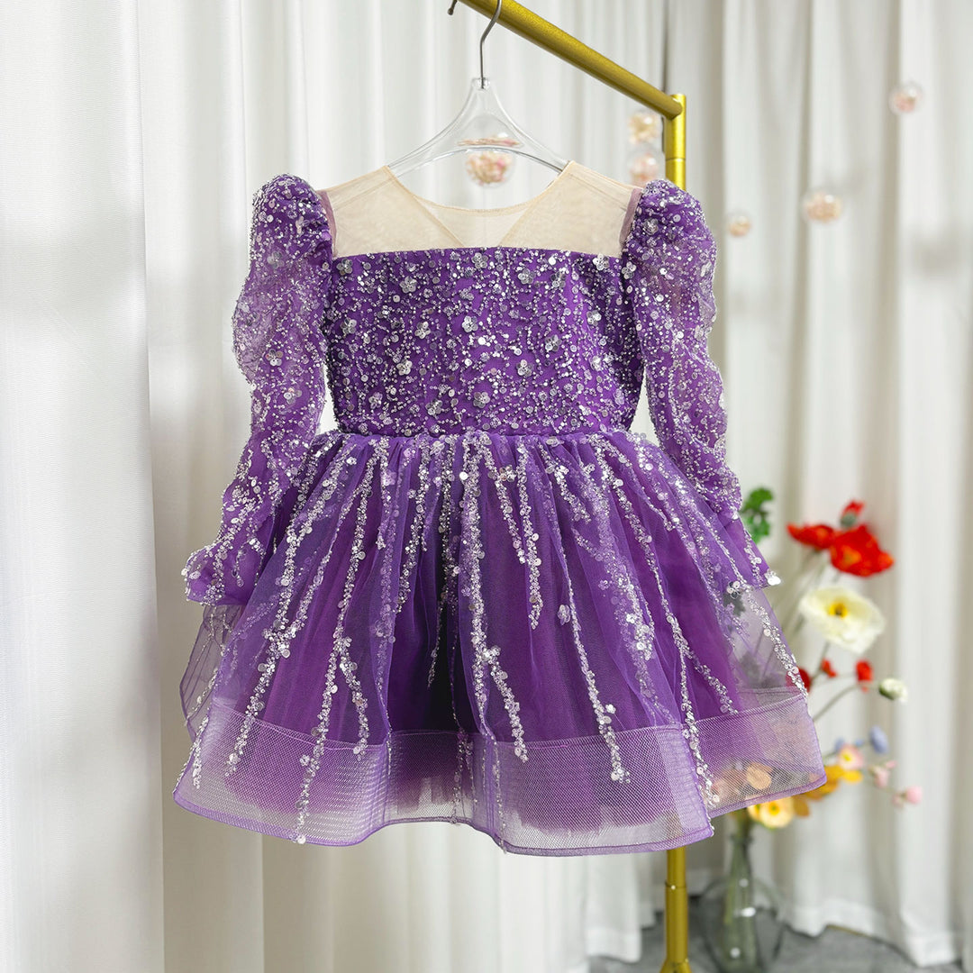 DreamyVow Sparkly Arabic Girl Dress Beading Purple Baby Kids Princess J204