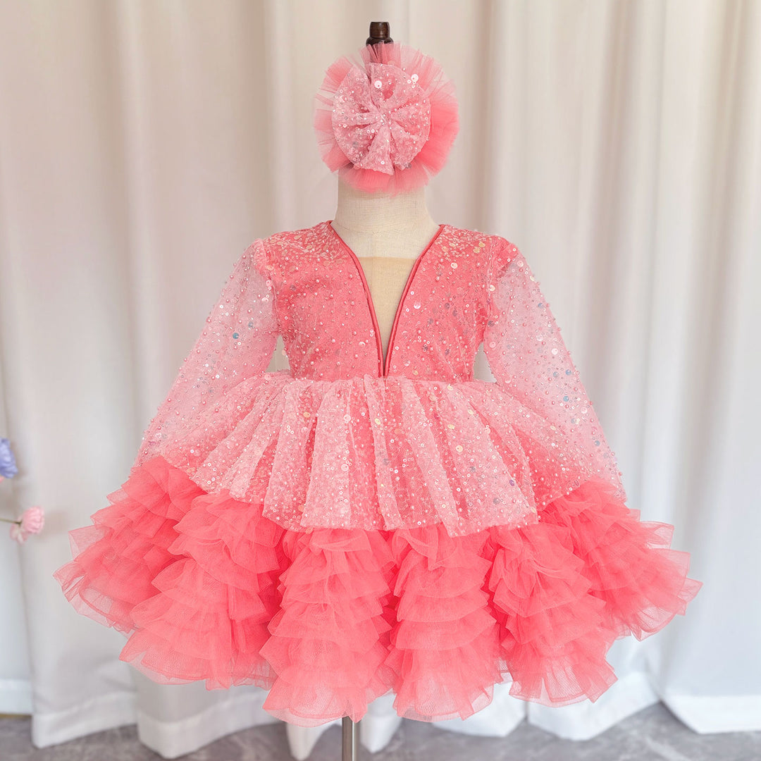 DreamyVow Luxury Girl Dress Sequined for Baby Kids Birthday Wedding Party J152