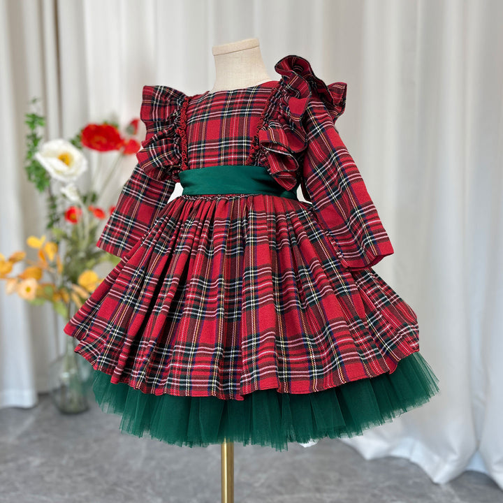 DreamyVow Red Long Sleeve Christmas Girl Dress Birthday Ball Gown J278