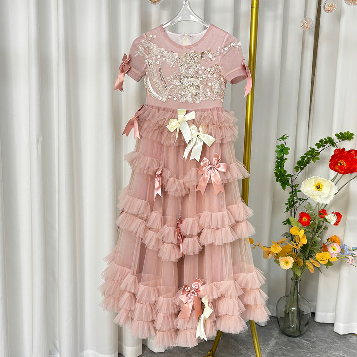 DreamyVow Luxury Pink A-Line Beading Girl Dress Princess Birthday Gown J084