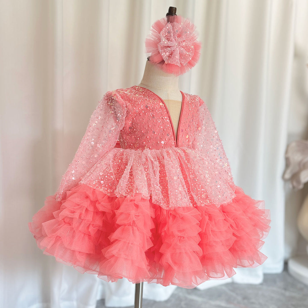 DreamyVow Luxury Girl Dress Sequined for Baby Kids Birthday Wedding Party J152