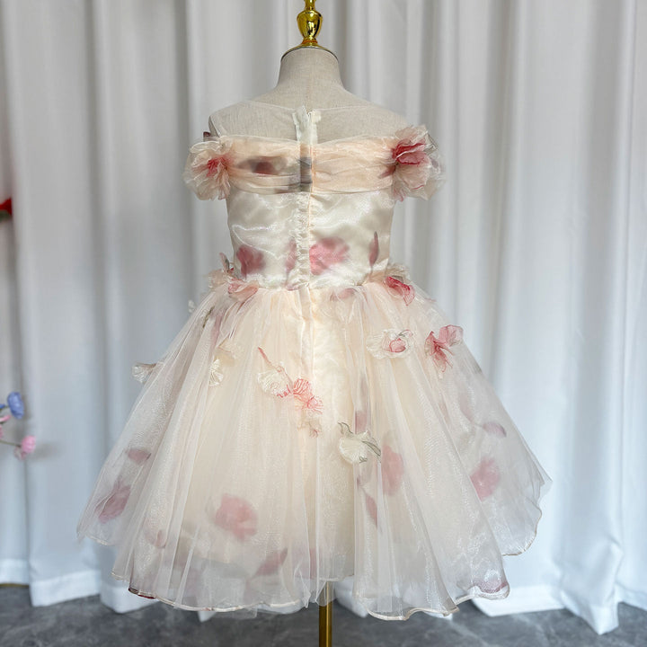 DreamyVow Champagne Floral 1st Birthday Party Girl Dress J345