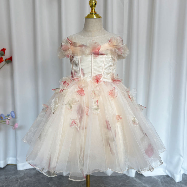 DreamyVow Champagne Floral 1st Birthday Party Girl Dress J345