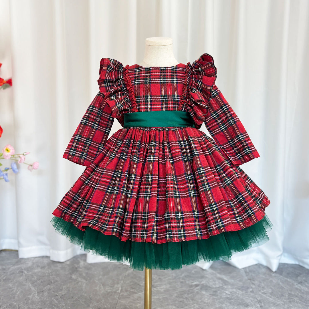 DreamyVow Red Long Sleeve Christmas Girl Dress Birthday Ball Gown J278