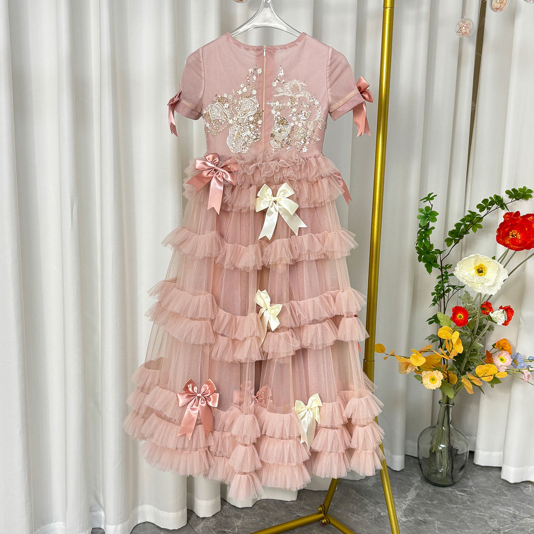 DreamyVow Luxury Pink A-Line Beading Girl Dress Princess Birthday Gown J084