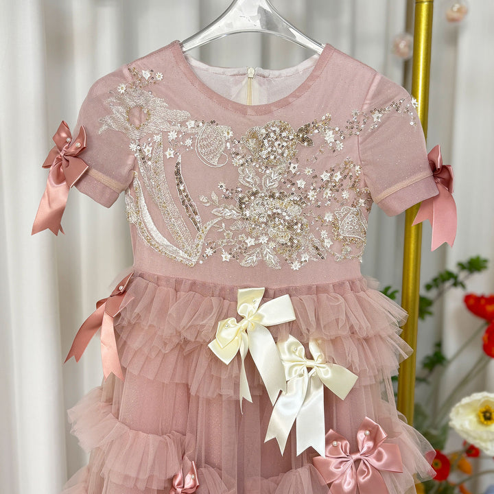 DreamyVow Luxury Pink A-Line Beading Girl Dress Princess Birthday Gown J084