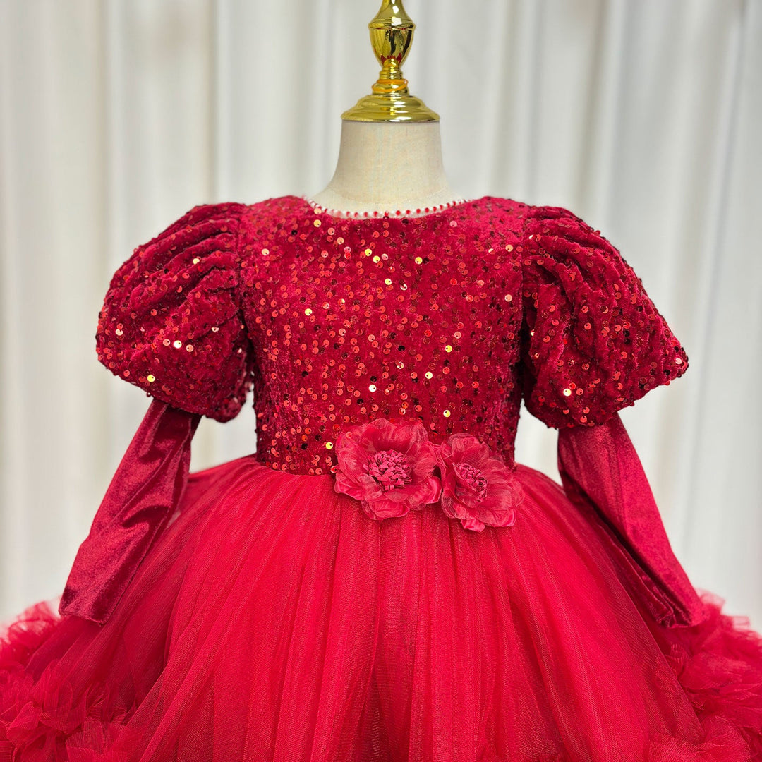 Dreamy Burgundy Sequins Princess Girl Dress for Birthday Pageant J406