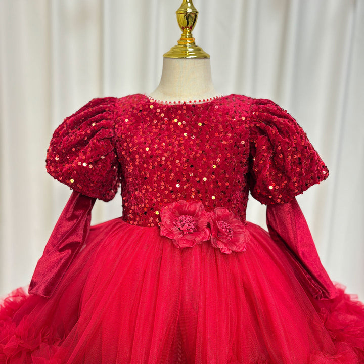 Dreamy Burgundy Sequins Princess Girl Dress for Birthday Pageant J406