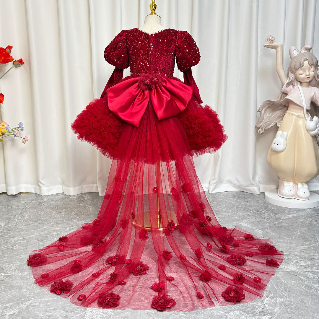 Dreamy Burgundy Sequins Princess Girl Dress for Birthday Pageant J406