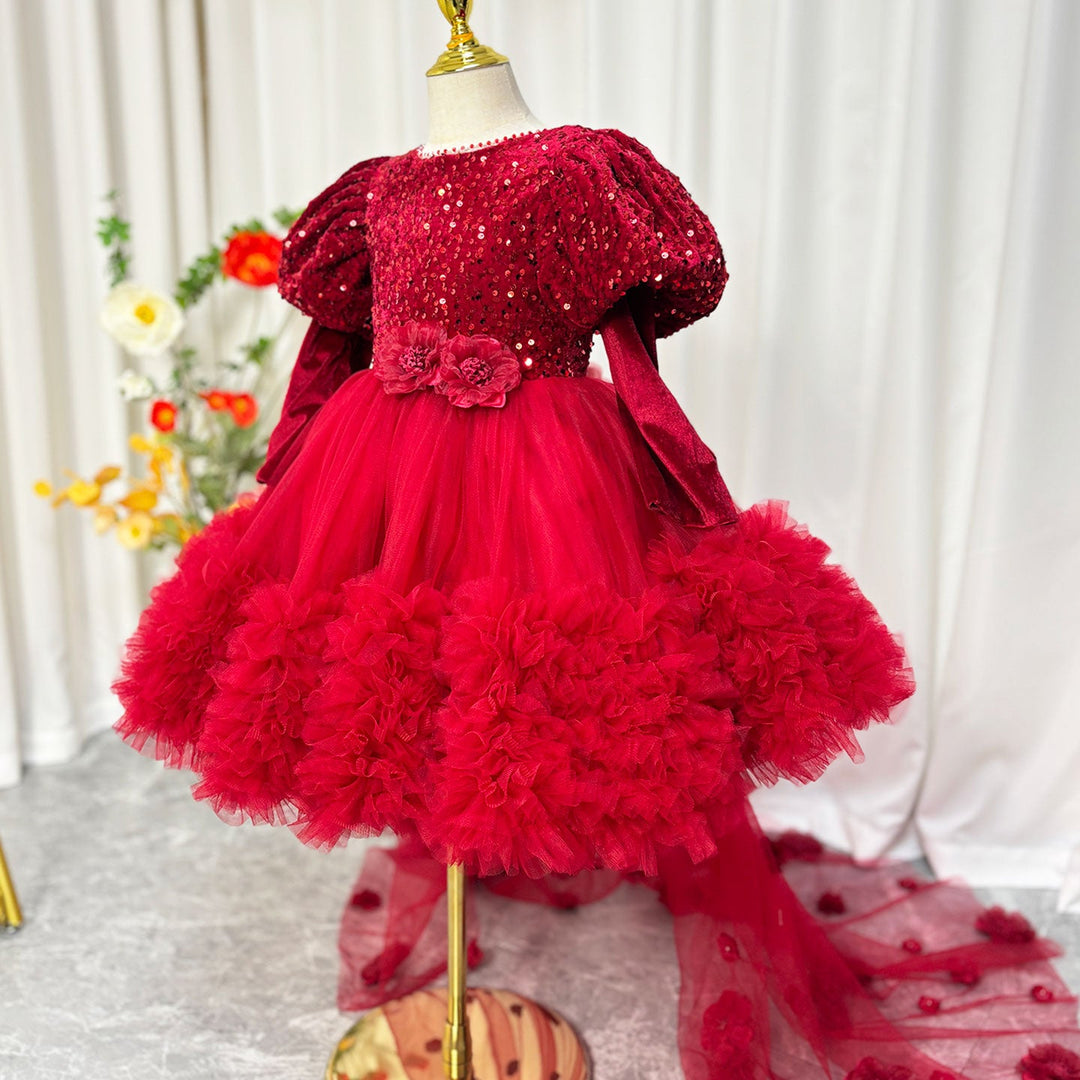 Dreamy Burgundy Sequins Princess Girl Dress for Birthday Pageant J406