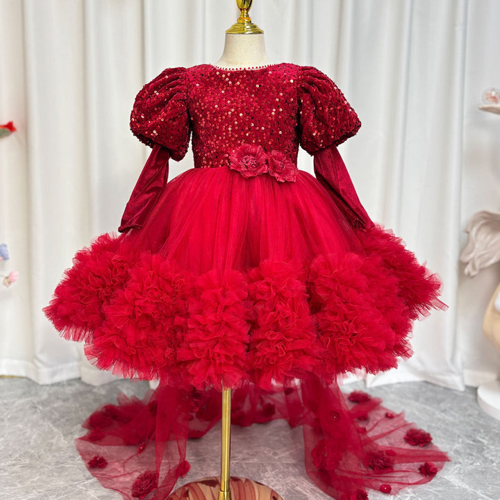 Dreamy Burgundy Sequins Princess Girl Dress for Birthday Pageant J406