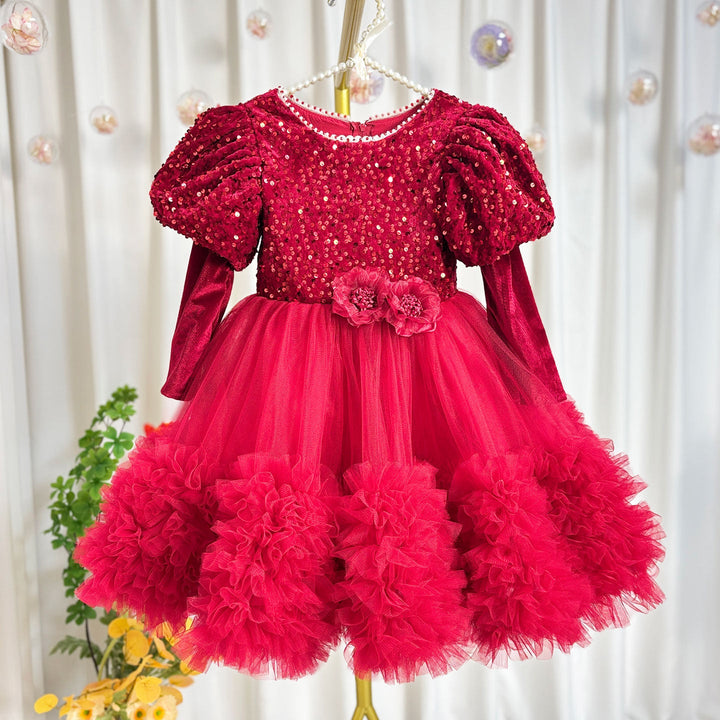 Dreamy Burgundy Sequins Princess Girl Dress for Birthday Pageant J406