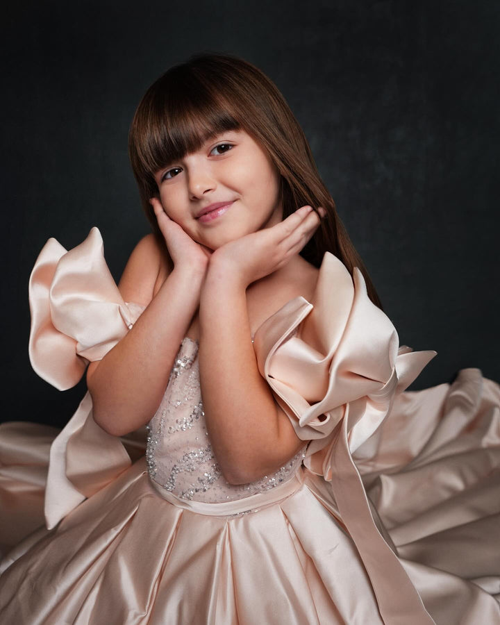 DreamyVow Luxury Elegant Pink Flower Girl Dress with Bow J113