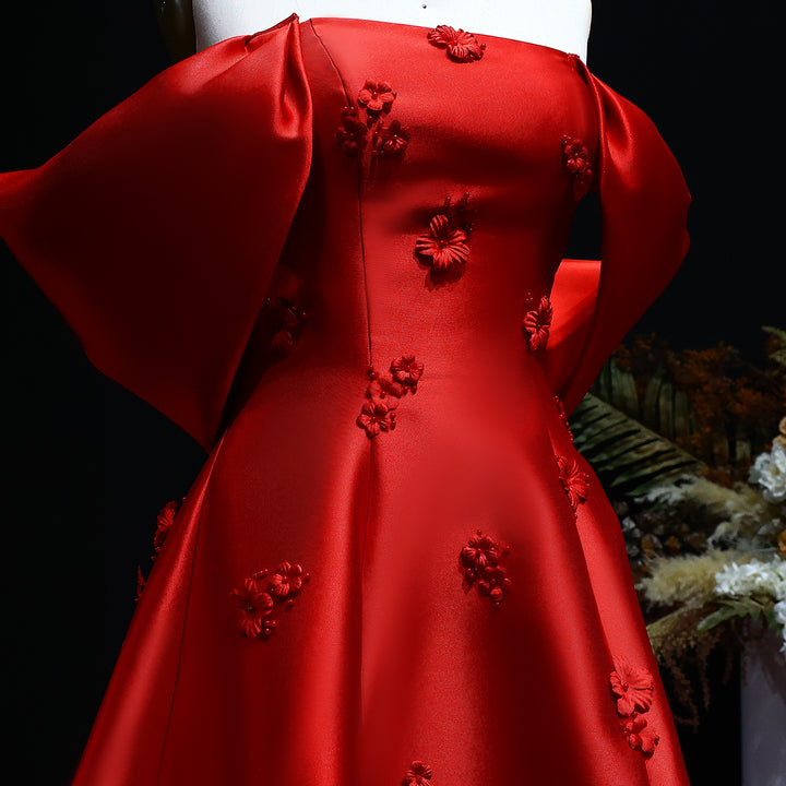 Elegant 3D Flowers Off Shoulder Red Evening Dress SF273