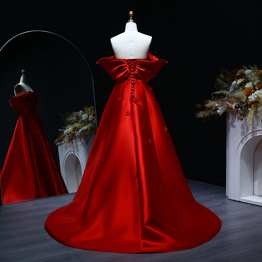 Elegant 3D Flowers Off Shoulder Red Evening Dress SF273