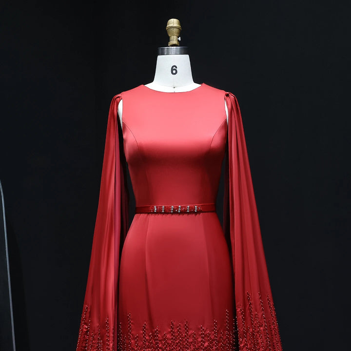 Luxury Mermaid Nude Evening Dresses with Cape Sleeves SS440