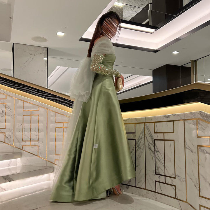 Dreamy Vow For Sale Sage Green Crystal Off Shoulder Evening Dress SS362