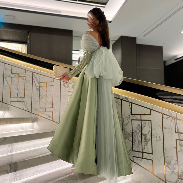 Dreamy Vow For Sale Sage Green Crystal Off Shoulder Evening Dress SS362