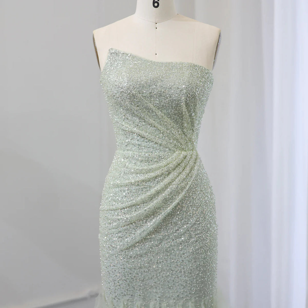 Dreamy Vow Sparkly Sage Green Mermaid Evening Dress for Wedding Party SS510