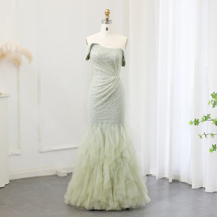 Dreamy Vow Sparkly Sage Green Mermaid Evening Dress for Wedding Party SS510