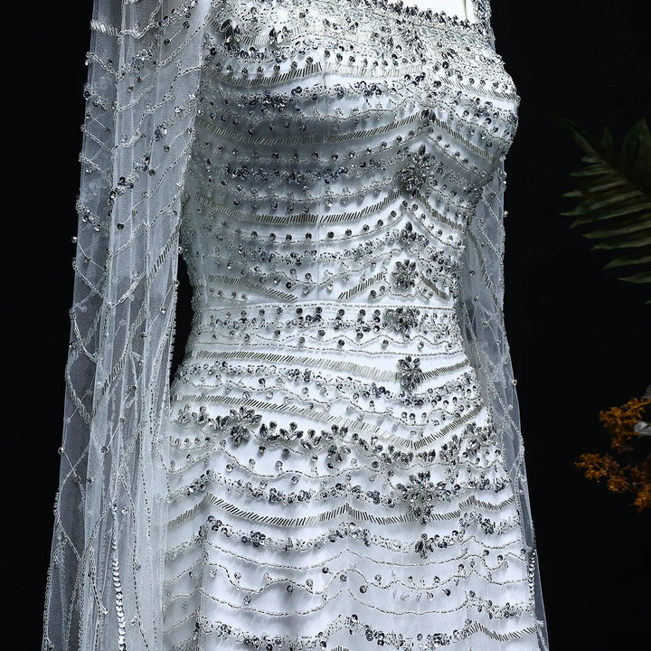 Luxury Beaded Caramel Evening Dress with Cape Sleeve SS591