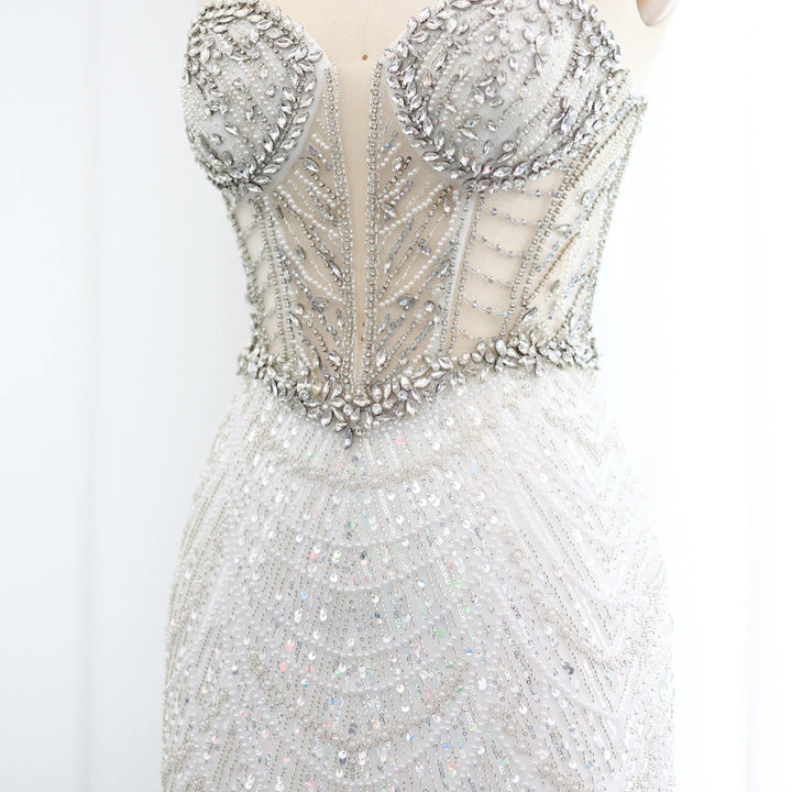 Luxury Mermaid Crystal Nude Evening Dresses SS223