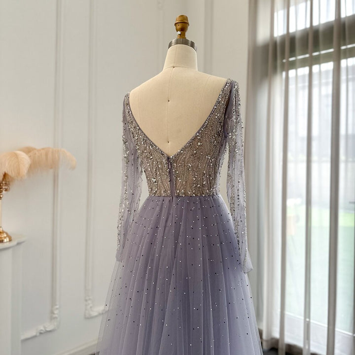 Dreamy Vow Arabic Lilac Mermaid Overskirt Evening Dresses 2023 Luxury Dubai Long Sleeves Women Wedding Guest Party Gowns 234