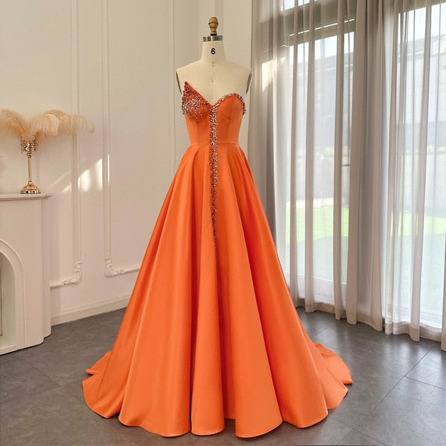 Dreamy Vow Elegant Black Long Arabic Evening Dresses 2023 Luxury Dubai Crystal Orange Side Slit Women Wedding Party Gowns SS364
