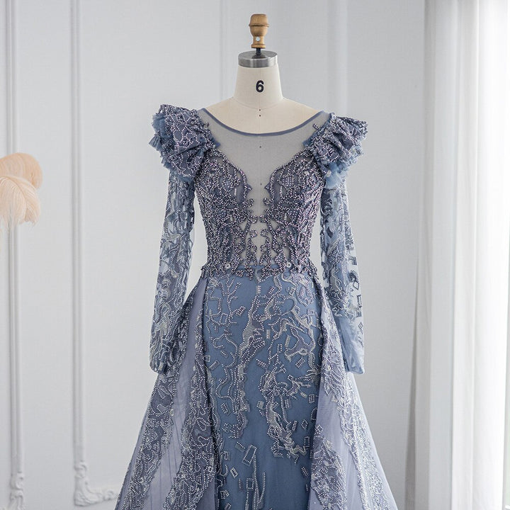 Dreamy Vow Elegant Blue Overskirt Muslim Evening Dress for Women Wedding Guest Luxury Dubai Pink Arabic Formal Party Gown 082