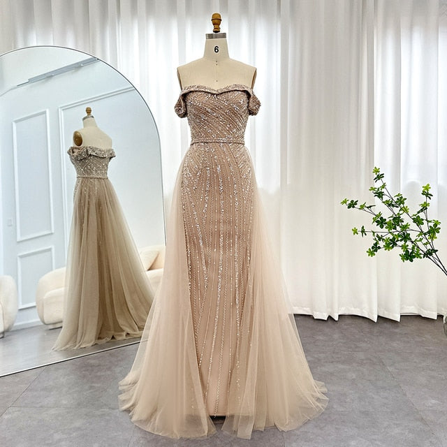 DreamyVow Elegant Off Shoulder Sage Green Overskirt Evening Dresses 2023 Luxury Dubai Women Wedding Formal Party Gowns 244