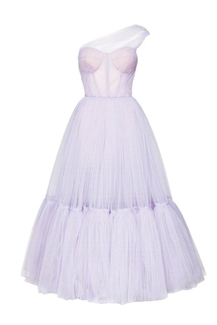 Dreamy Vow Lilac Tulle One Shoulder Short Evening Dress Ruffled Tea Length Pink Cocktail Party Gowns Women Prom Formal Dresses