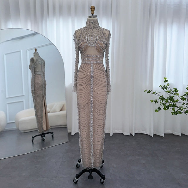 Dreamy Vow Luxury Crystal Tassel Dubai Evening Dresses for Women Wedding Party Arabic Mermaid Long African Prom Dress 152