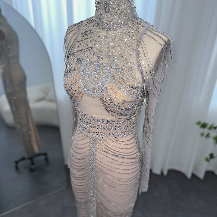 Dreamy Vow Luxury Crystal Tassel Dubai Evening Dresses for Women Wedding Party Arabic Mermaid Long African Prom Dress 152