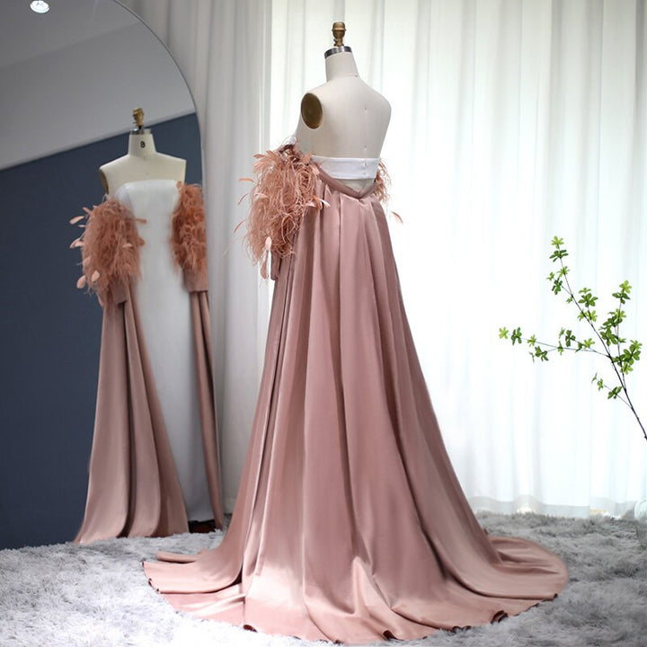 Dreamy Vow Luxury Dubai Feather Rose Pink Evening Dress with Cape Dubai Elegant Formal Dresses for Women Wedding Party 290