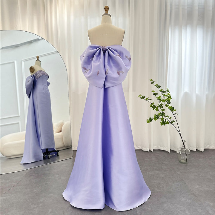 DreamyVow Luxury Dubai Lilac Arabic Evening Dresses with Bow Cape Beaded 2023 Elegant Women Wedding Formal Party Gowns 319