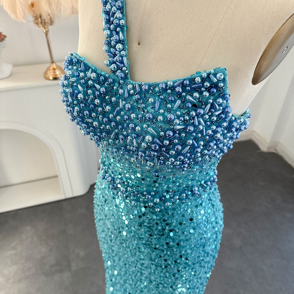 Dreamy Vow Luxury Dubai Turquoise Blue Mermaid Evening Dresses for Women Wedding One Shoulder Arabic Formal Party Gowns 336